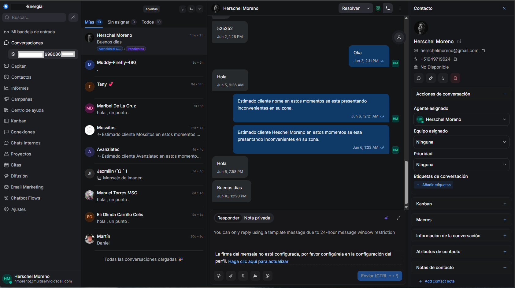 Bandeja de chat en vivo compartida y asignación de agentes en AvanziaChat